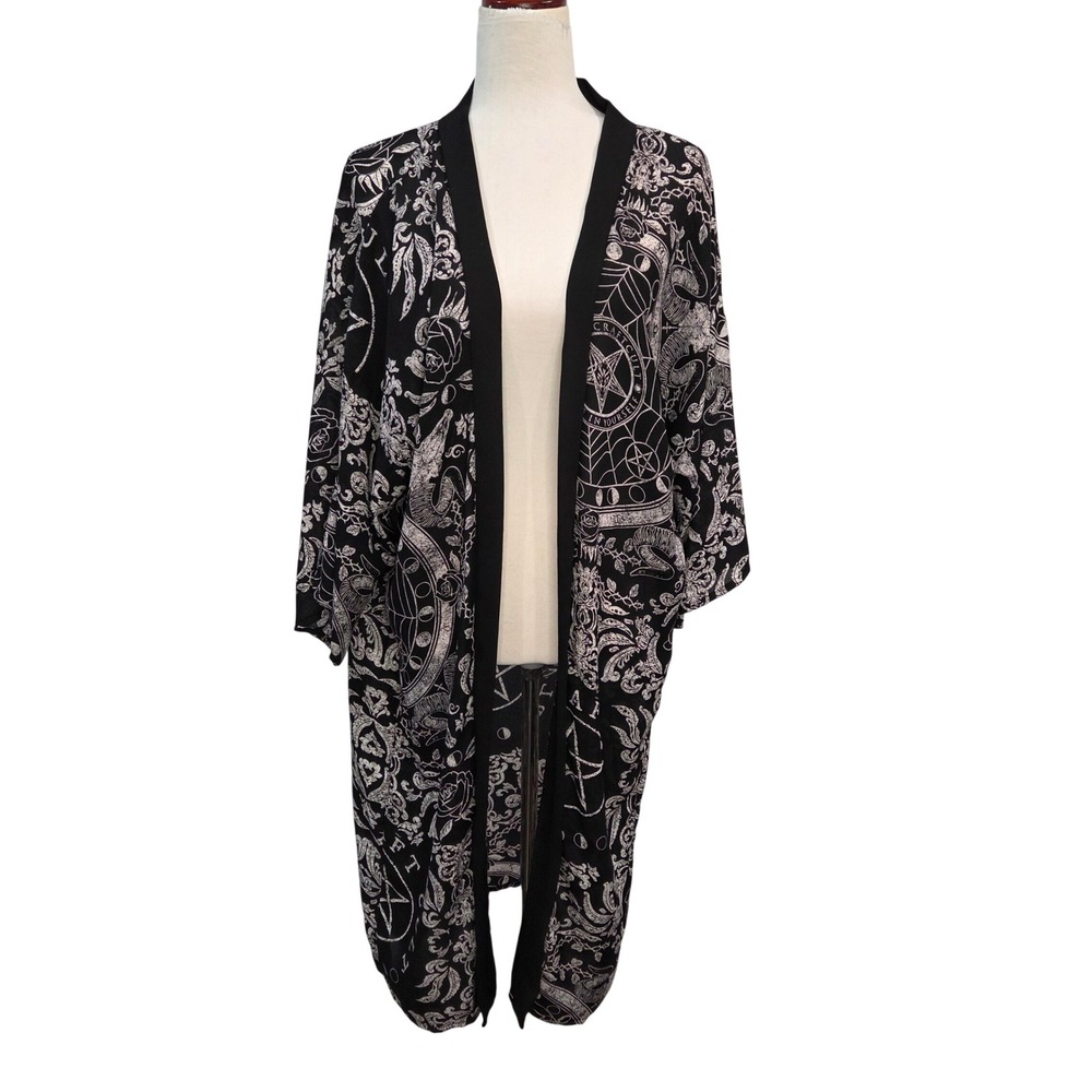 :
Blackcraft Cult Kimono XS/S Occult Goth Pentagram Duster Cardigan Halloween